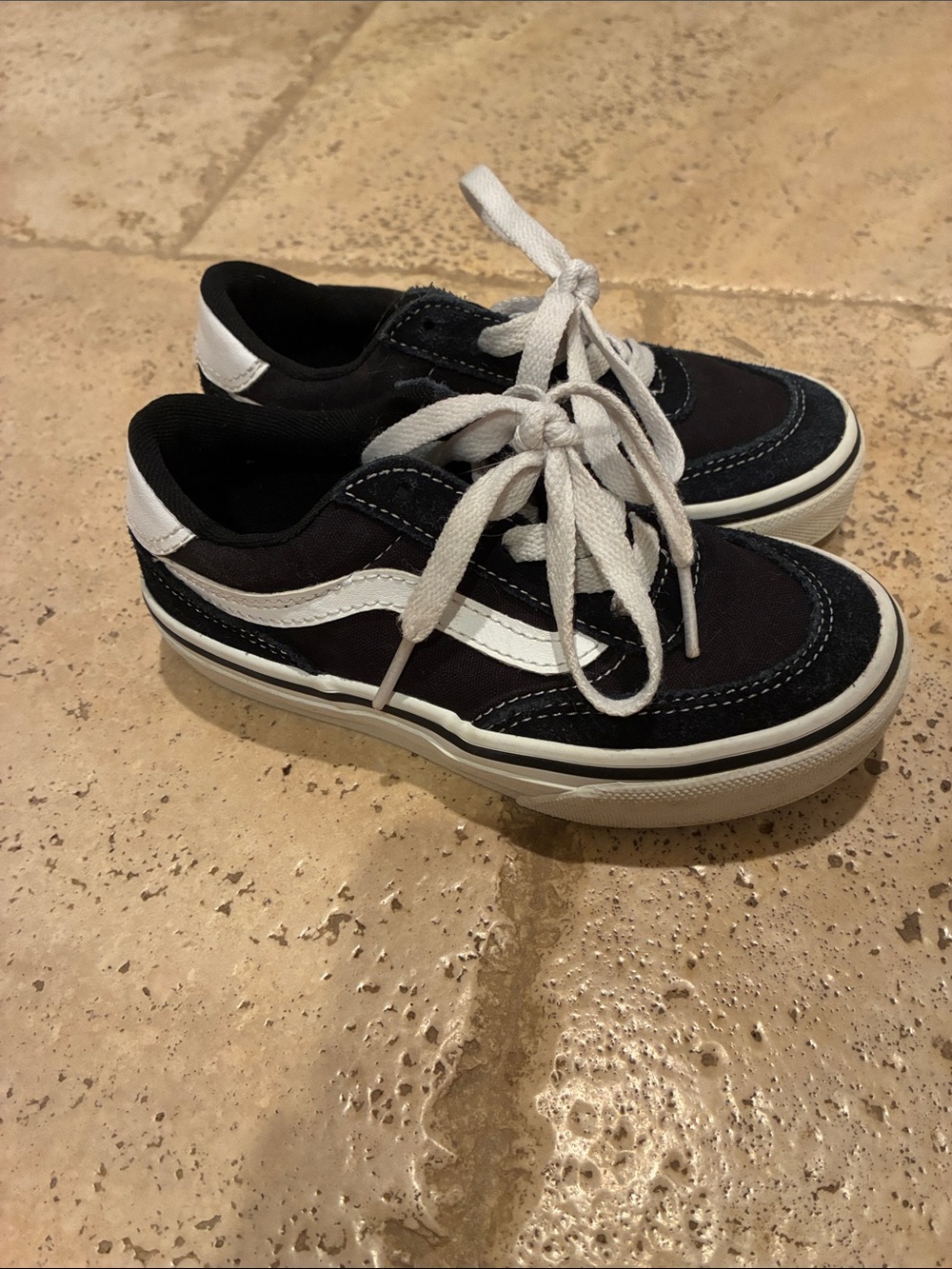 Kids Black and White Vans Low-Top Skate Sneakers